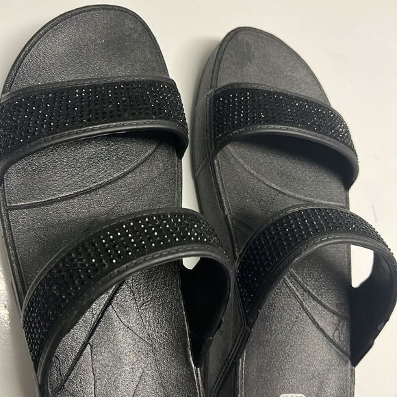 Fila Sport Black Glittered Two-Strap Slip-On Platform Sandals- 8M - Picture 4 of 14